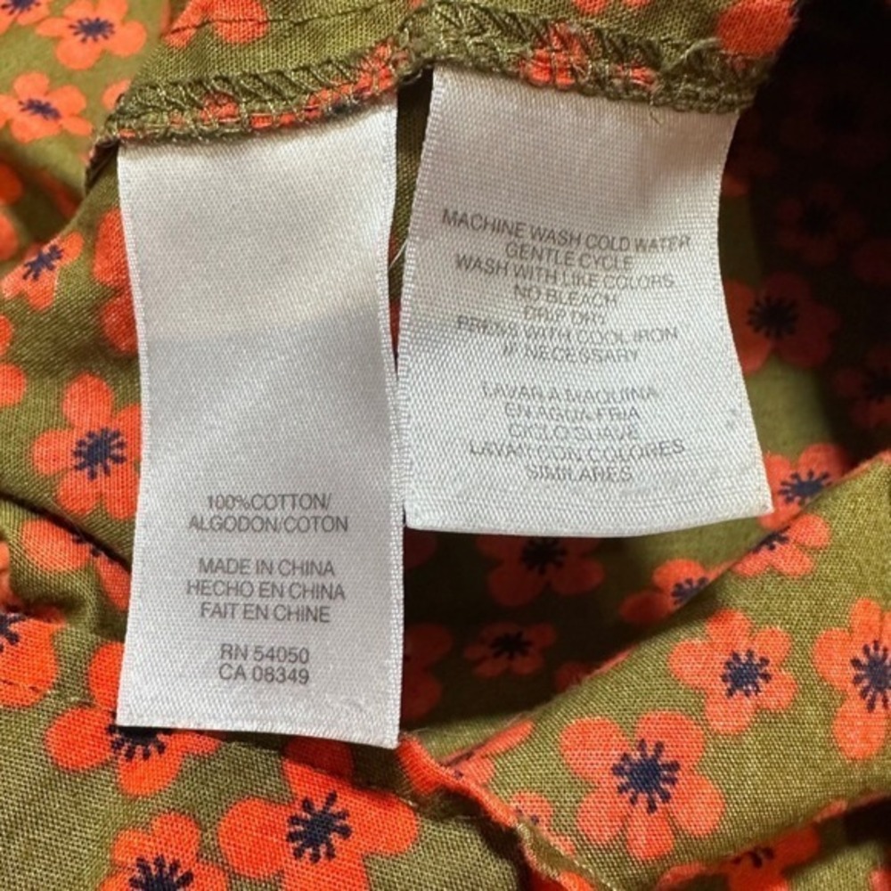 QMack Floral Button Down Shirt Womens S Orange Olive Green Excellent Cotton - Picture 8 of 8